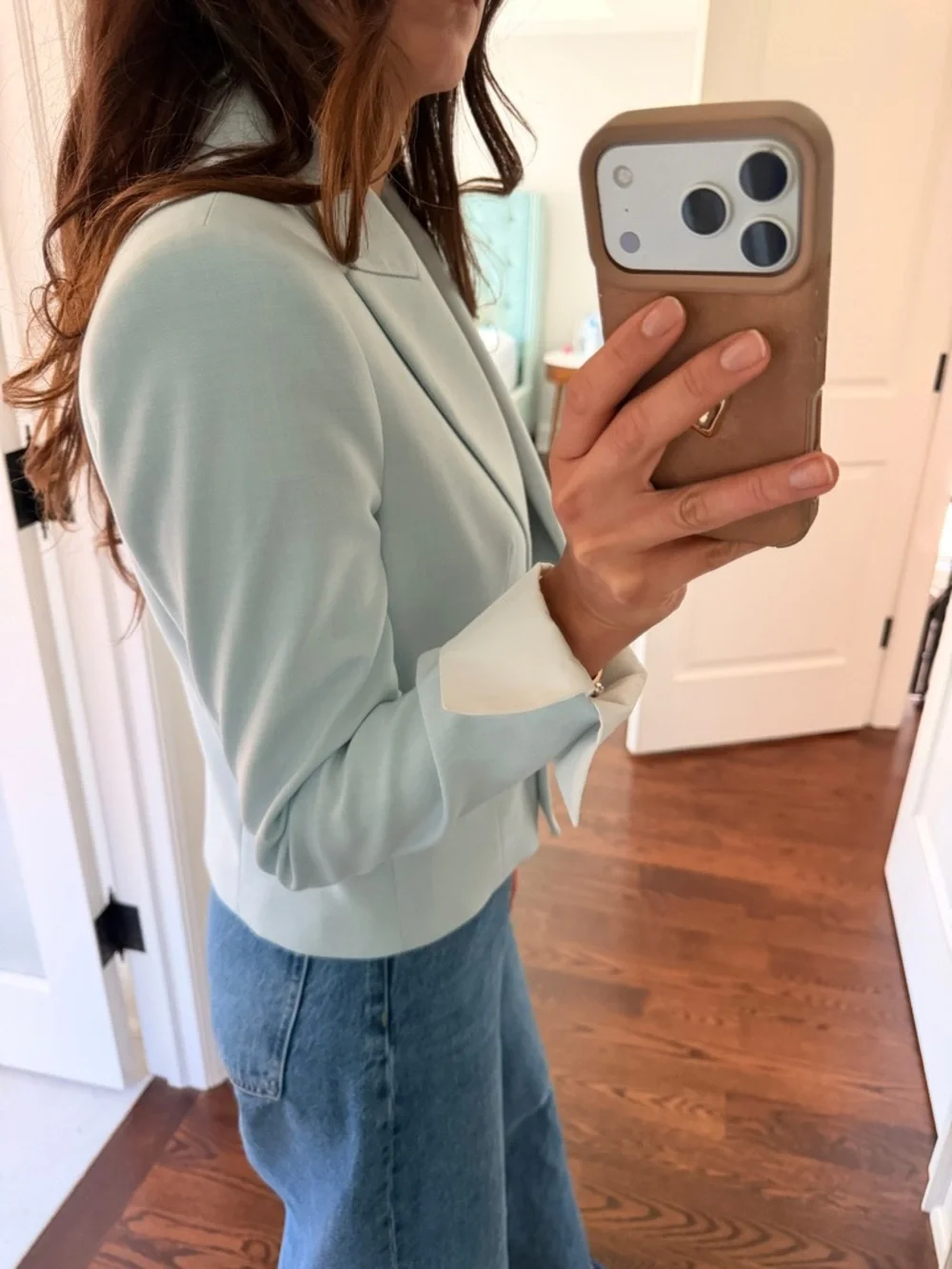 Zara Cropped Double-Breasted Blazer - Pale Blue - Picture 4 of 15